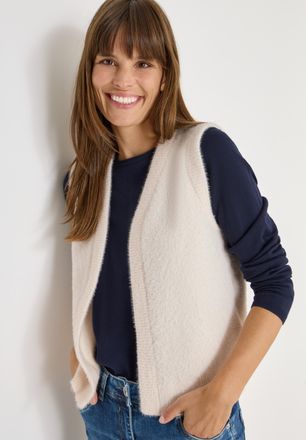 Cecil Pl&uuml;schweste CECIL, Damen, Gr. XL (44), oat milk beige melange, Web, Obermaterial: 80% Polyester, 20% Baumwolle, unifarben, normal h&uuml;ftbedeckend, Rundh
