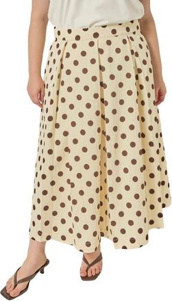 English Factory Polka Dot Pleated Midi Skirt in Cream at Nordstrom, Size 1X