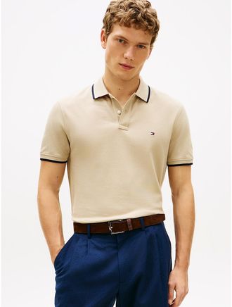 Tommy Hilfiger Mens Regular Fit Pique Tipped Polo - Beige - XXL