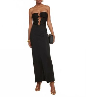 Tom Ford Strapless Ling Dress With 3 Gold Circles And Tie Back In Black