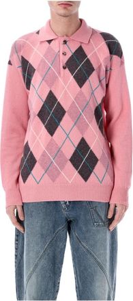J.W.Anderson Gebreide Argyle Polo Top - Heren - Polos - Roze - M - Wol - Tops