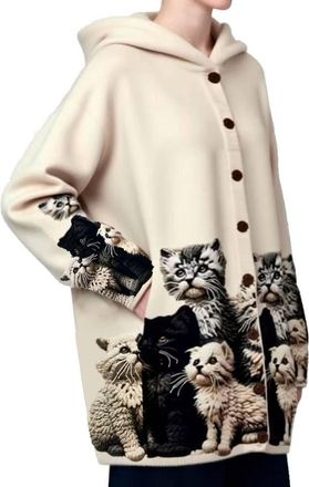 Generic Cat Sweaters for Women Short/Long Cardigan Sweater Y2K Button Cardigan Sweatshirt Cute Cartoon Graphic Jacket Oversized, Long Sweater, L