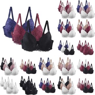 Generic Cotton Bras for Women Non Wired Bras for Women, 3PC Soft Retro Lace Push Up Bralettes Full Coverage Bra Soft Cups Floral Lace Women with Adjustable Pu