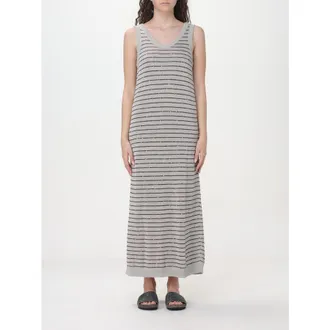 Brunello Cucinelli Light Grey Striped Sleeveless Dress, Size Medium