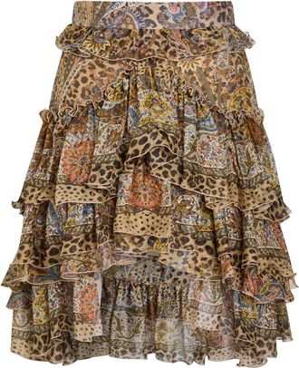 Etro Leopard-print Frill Silk Mini Skirt - Multicoloured 1 - 44 (UK12 / M)