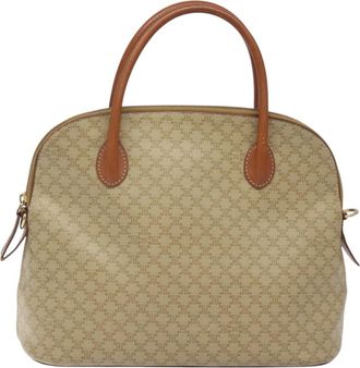 Celine Vintage Macadam Handbag Canvas Beige Canvas Bag (Pre-Owned)