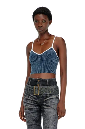 Diesel Crop top in indigo boucl&eacute; ribbed knit - T-Shirts - Woman - Multicolor
