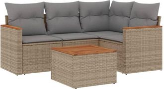 vidaXL Juego De Sof&aacute;s Jard&iacute;n Con Cojines 5 Pzas Rat&aacute;n Sint&eacute;tico Beige Vidaxl