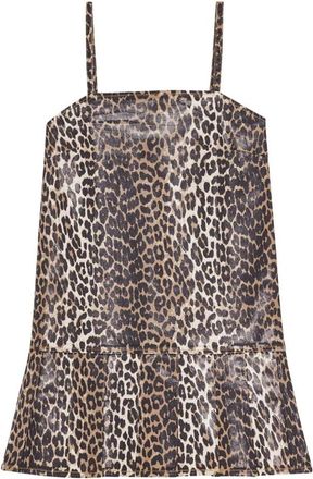 Ganni Leopard Foil Jurk - Dames - Korte kleedjes - Veelkleurig - M - Katoen - Kleedjes