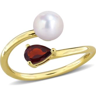 Delmar Cultured Pearl & Semiprecious Stone Crossover Ring in Red Garnet at Nordstrom Rack, Size 5