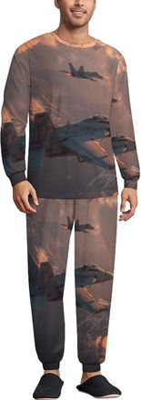 Generic Airplane Aircraft Fighter Jet Plane Mens Pyjamas Set Print Loungewear Pjs Sets Sleepwear Nightwear Pajamas L