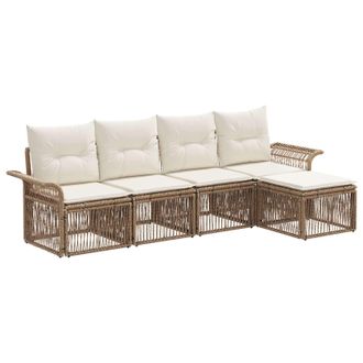 vidaXL Conjunto De Sof&aacute;s De Jard&iacute;n 5 Pcs Beige Rat&aacute;n Sint&eacute;tico Vidaxl