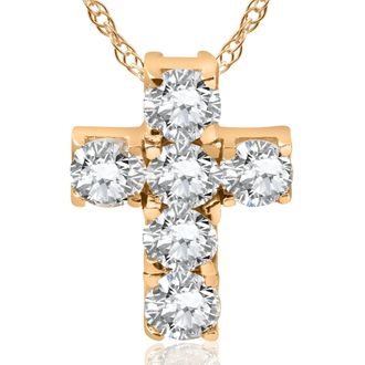 Pompeii3 1ct Diamond Cross Pendant 14K Yellow Gold 1/2 Tall