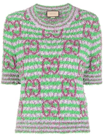 Gucci GG striped-knit top - women - Polyamide/Cotton - S - Green