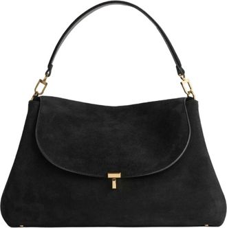 Toteme T-Lock Suede Satchel - Dames - Schoudertassen - Zwart - ONE Size - Leer - Tassen