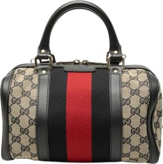 Gucci Pre-owned Canvas Satchel - Dames - Vintage Handtas - Beige - ONE Size - Leer - Vintage