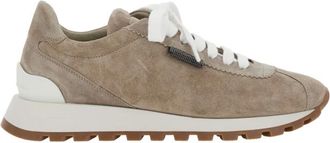 Brunello Cucinelli Schoenen, Dames, Beige, 37 1/2 EU, Su&egrave;de, Beige Su&egrave;de Lage Sneakers