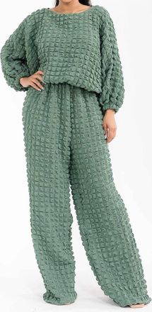 Karen Kane Bubble Top And Pants Set In Green