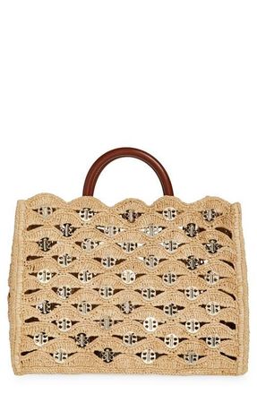Paco Rabanne Raffia Disc Tote in Natural /Light Gold at Nordstrom