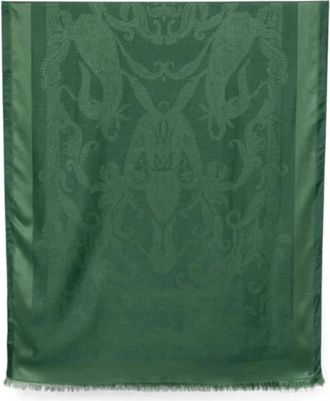 Etro Paisley Zijde en Wol Sjaal - unisex - Zijden sjaals - Groen - ONE Size - Wol - Accessoires
