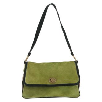 Miu Miu Vintage Flap Bag Suede Green Suede Handbag (Pre-Owned)