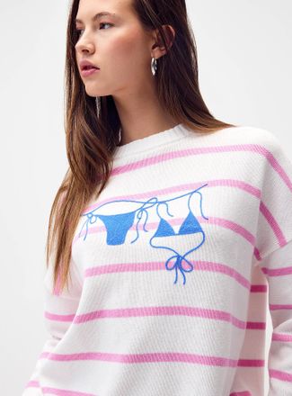 Twik Womens Bikini embroidery striped sweater