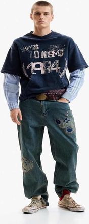 Desigual Felpa a maniche lunghe blu con stampa