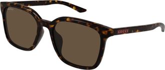 Gucci Rechthoekige Zonnebril - unisex - Zonnebrillen - Bruin - 55 MM - Nylon - Accessoires