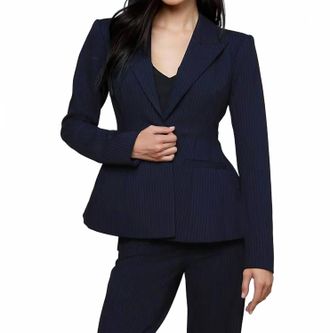 L'agence Therese Cinched Waist Blazer In Midnight/ivory Pinstripe