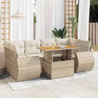 vidaXL Vidaxl - Set Sof&aacute;s De Jard&iacute;n 7 Piezas Y Cojines Rat&aacute;n Sint&eacute;tico Beige