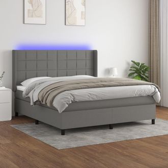 vidaXL Vidaxl - Cama Box Spring Colch&oacute;n Y Luces Led Tela Gris Oscuro 160x200 Cm