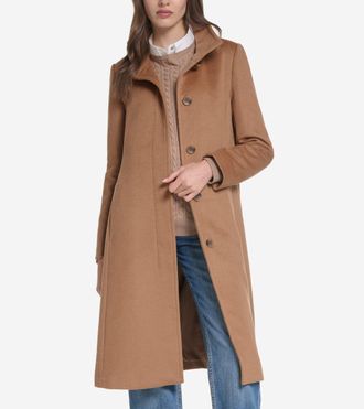 Cole Haan Womens Stand Collar Wool Coat - Brown Size 14