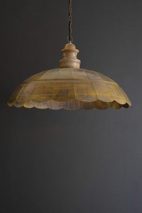 Kalalou Antique Brass Pendant Light With Wood Detail 31 Dia
