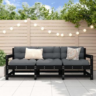 vidaXL Juego De Muebles De Jard&iacute;n 3 Pzas Madera Maciza De Pino Negro Vidaxl