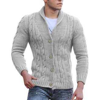 Generic Mens Soft Cotton Shawl Cardigan Jumper Mens Cardigans Long Sleeve Stand Collar Sweaters Button Down Cable Knitted Sweater Soft Cardigans for Men