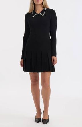 Ellen Tracy Embellished Collar Long Sleeve Sweater Dress in Black at Nordstrom Rack, Size Small