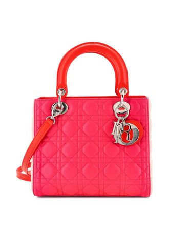 Dior Borsa a tracolla Lady Dior media in pelle di agnello tricolore trapuntata con motivo Cannage - Rosa