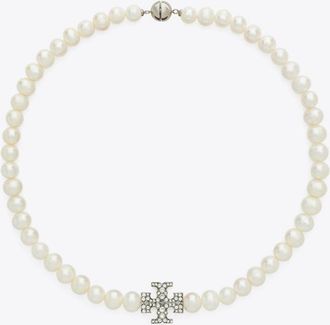 Tory Burch Womens Moondance Pearl and Pav&eacute; Necklace, One Size
