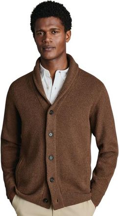 CHARLES TYRWHITT Merino Button Through Funnel Neck Cardigan in Toffee at Nordstrom, Size X-Large