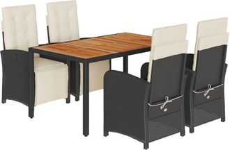 vidaXL Set De Muebles Jard&iacute;n 5 Pzas Con Cojines Rat&aacute;n Sint&eacute;tico Negro Vidaxl