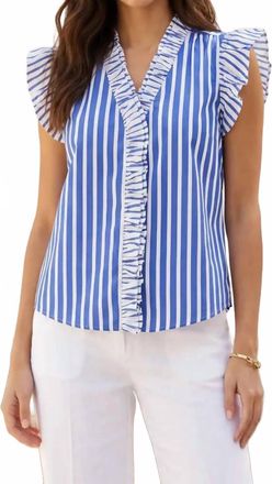 Fifteen Twenty Kelly Ruffle Sleeve Top In Indigo