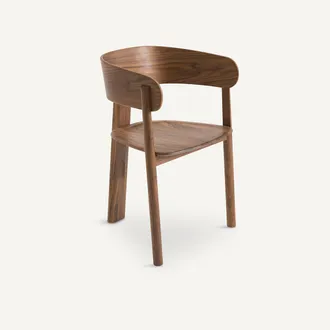 AM.PM Tafelstoel, notenhout en fineer, 3 poten, MARAIS, ontwerp Emmanuel Gallina