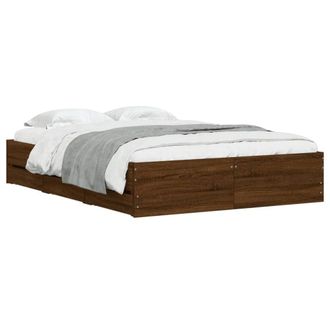 Berkfield Home Modern Bed Frame w/Drawers Frame Brown Oak 120x190 cm Small Double