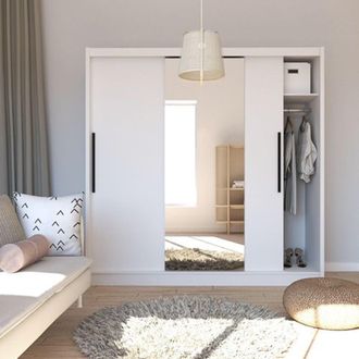 Dmora Armario Grande Lesitoto, Dormitorio 5 Estantes, Barra Ropa, Puertas Correderas, 205x205h Cm Blanco