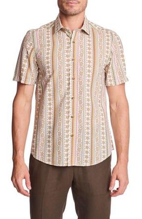 Paisley & Gray Sawyer Short Sleeve Linen Blend Button-Up Shirt in Pink Brown Floral Seersucker at Nordstrom Rack, Size Xxx-Large
