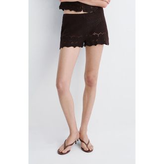 Mango Crochet Mid Rise Mini Shorts in Brown at Nordstrom, Size X-Large