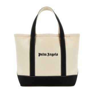 Palm Angels Tassen, Dames, Wit, ONE Size, Katoen, Logo Canvas Tote Bag