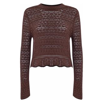 Kocca Cropped Knitted Long Sleeved Top - female - Kocca - Round-neck Knitwear - Brown - XS - Knitwear