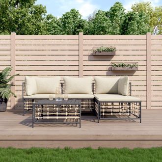 vidaXL Set Muebles De Jard&iacute;n 4 Pzas Y Cojines Rat&aacute;n Pe Gris Antracita Vidaxl