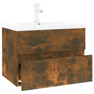 Berkfield Home Sink Cabinet with Built-in Basin Smoked Oak Engineered Wood in Brown